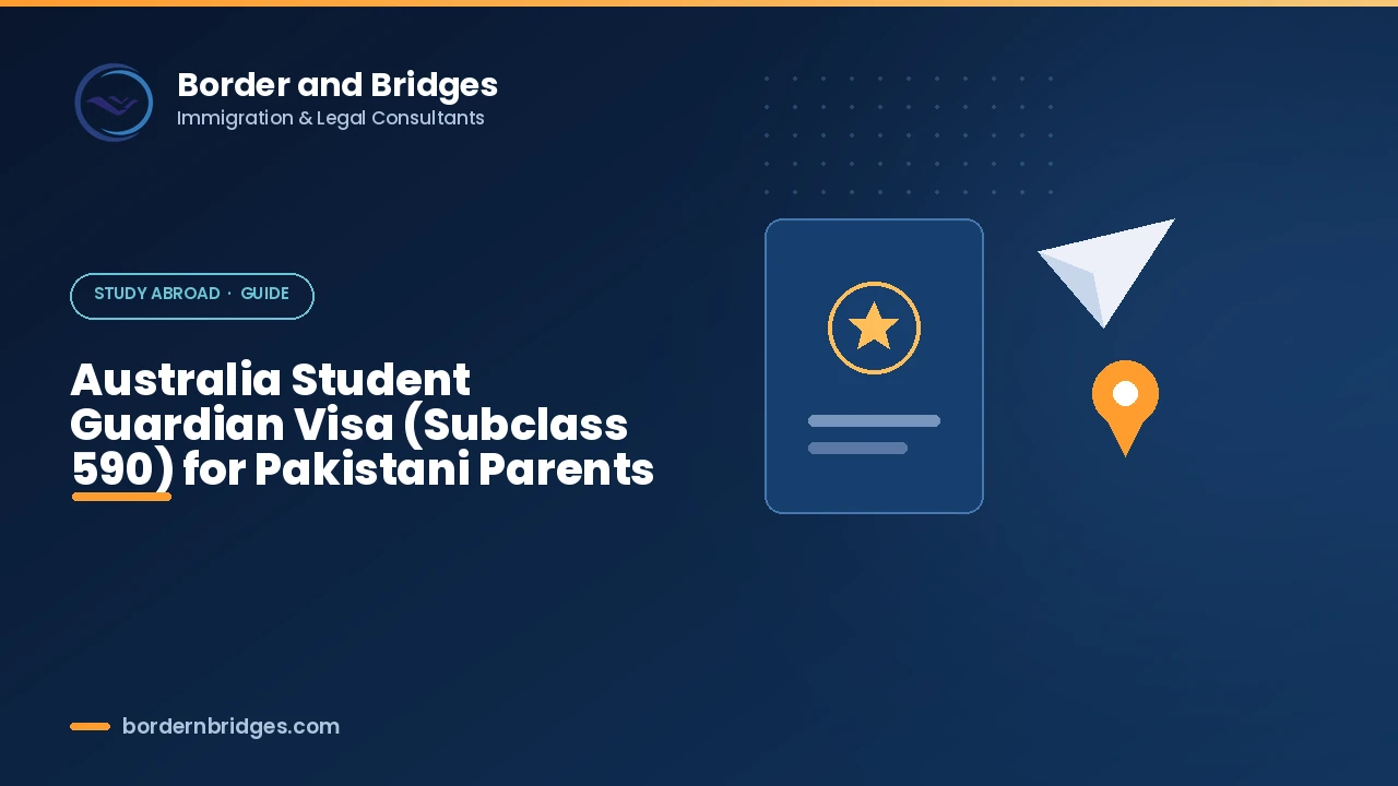 Parent and child at an Australian school gate, guide to the Student Guardian visa subclass 590 for Pakistani families in 2026