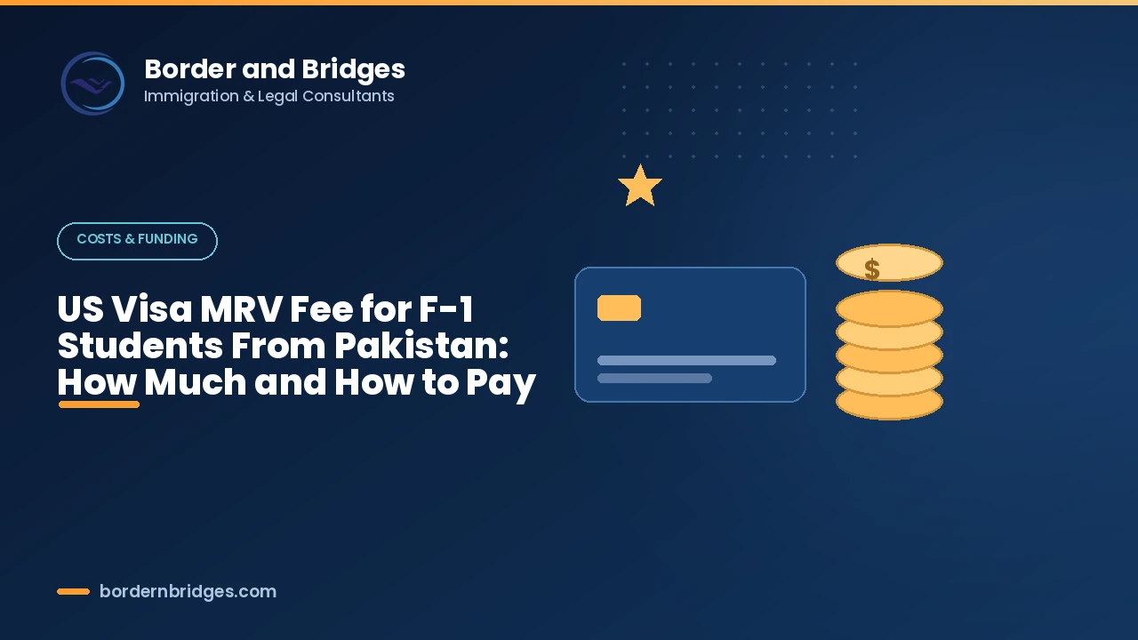 US visa MRV fee guide for Pakistani F-1 students, showing the USD 185 application fee and how to pay it through the official channel